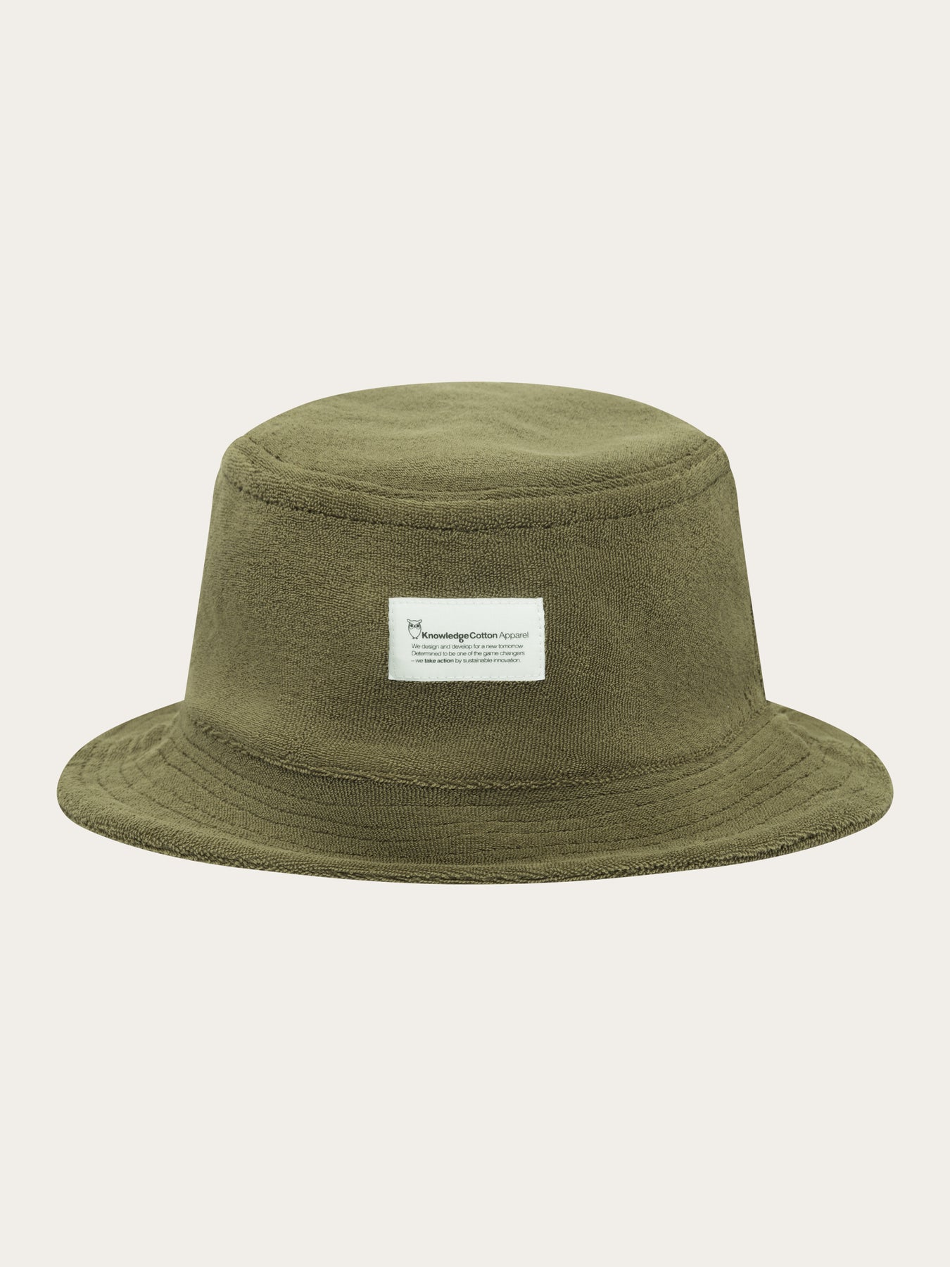 Bob éponge olive en coton bio et matière recyclée - terry bucket hat burned olive