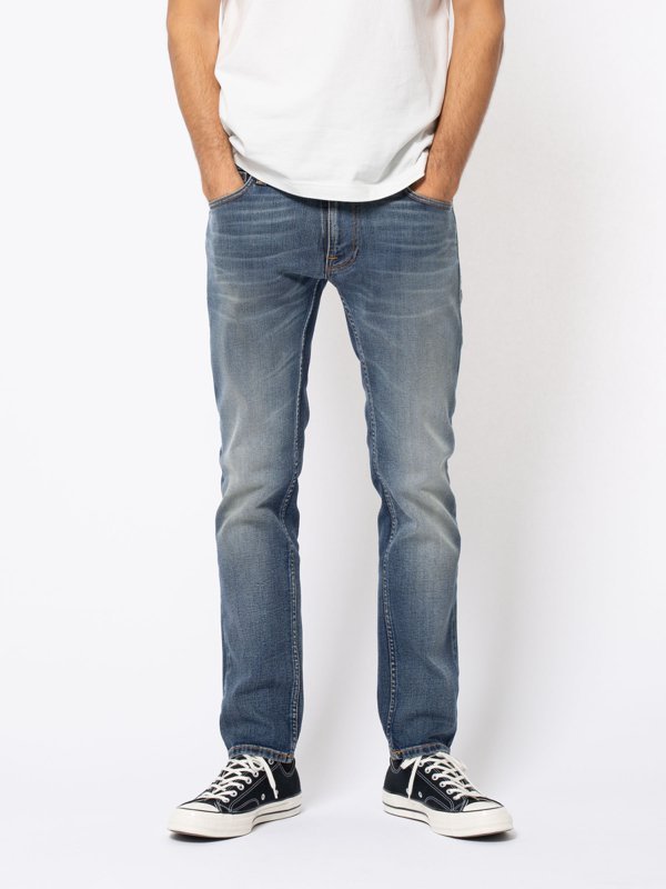 Jean bleu délavé en coton bio - Thin Finn blue temple