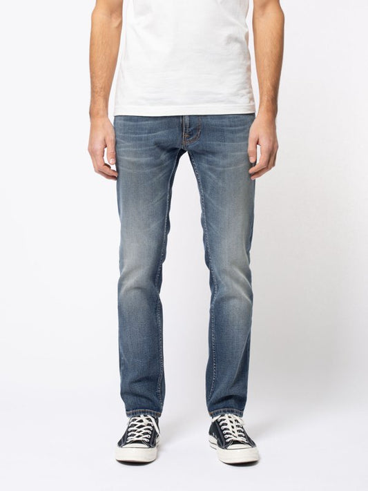 Jean bleu délavé en coton bio - Thin Finn blue temple
