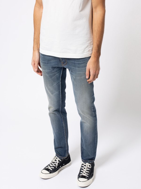 Jean bleu délavé en coton bio - Thin Finn blue temple
