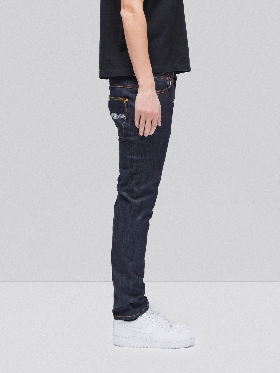 Jean slim brut en coton bio - thin finn dry ecru embo