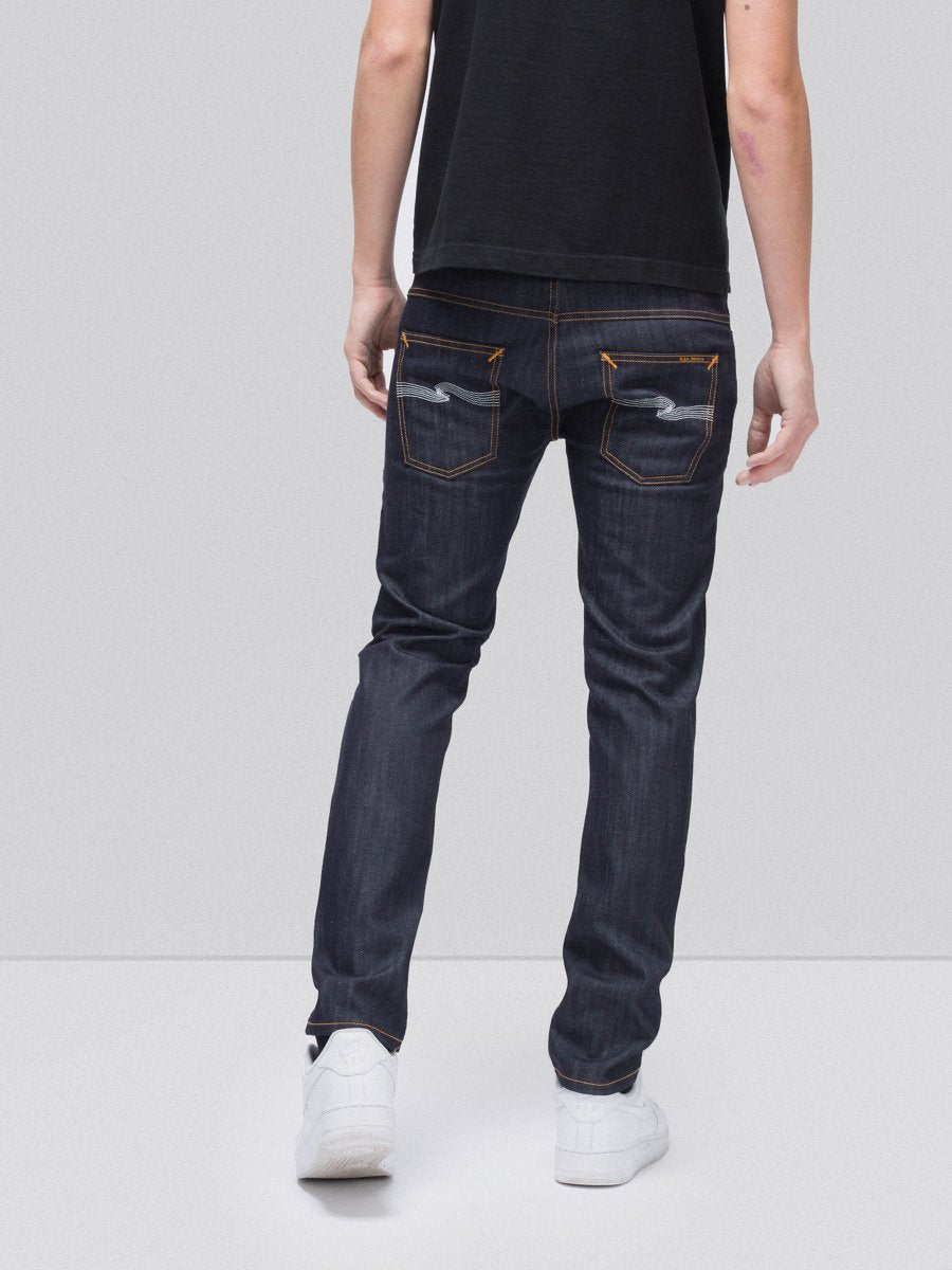 Jean slim brut en coton bio - thin finn dry ecru embo