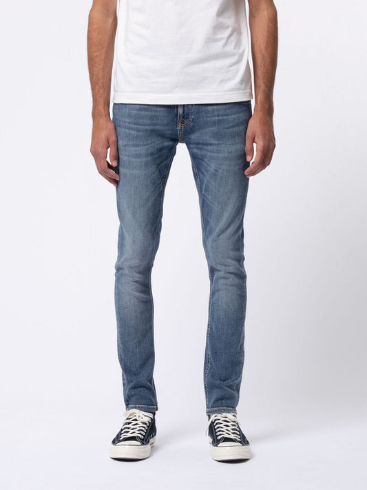Jean skinny délavé en coton bio | bleu "Tight Terry steel navy"