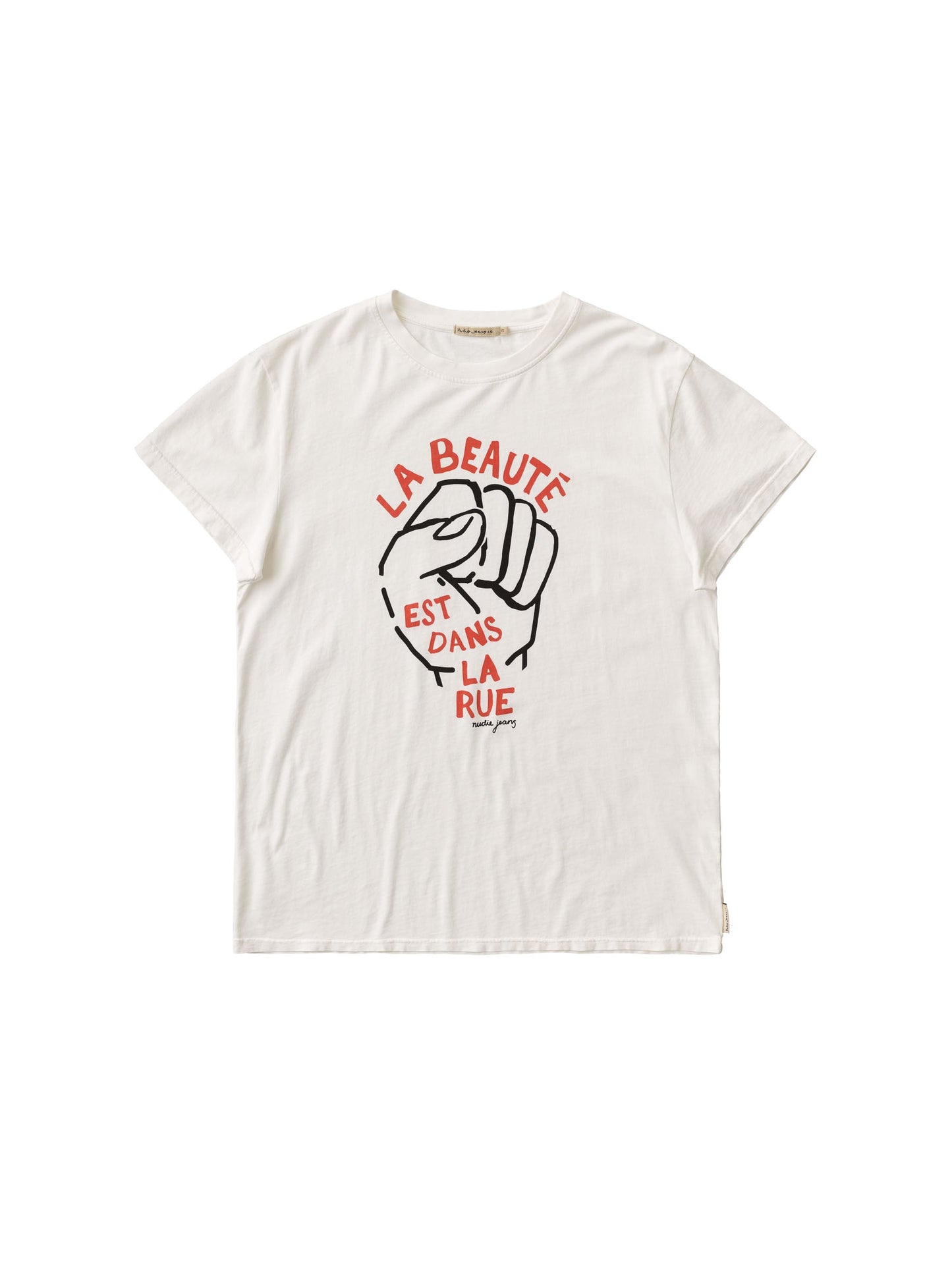 T-shirt imprimé blanc en coton bio - tina dans la rue