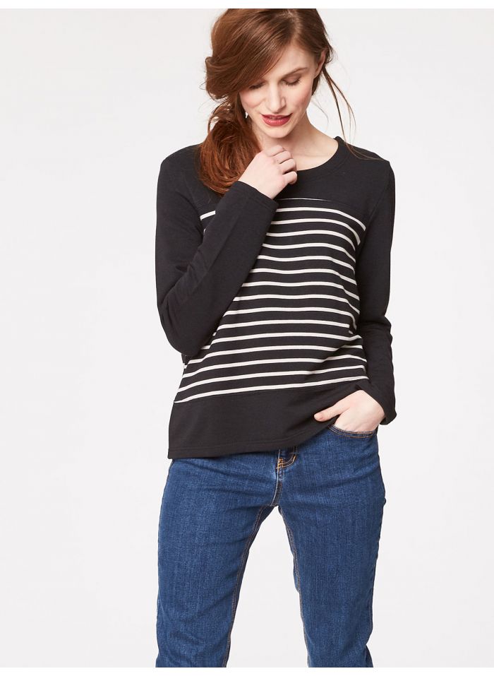 Marinière noire en viscose de bambou et coton