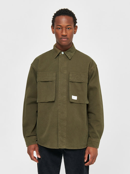 Veste en sergé de coton bio | Olive "twill loose fit overshirts dark olive"
