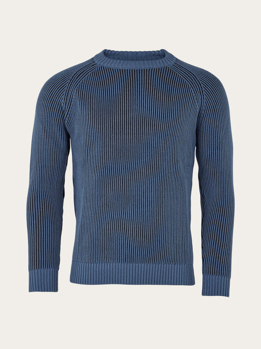 Pull marine maille en coton bio - two toned rib raglan crew neck knit china blue