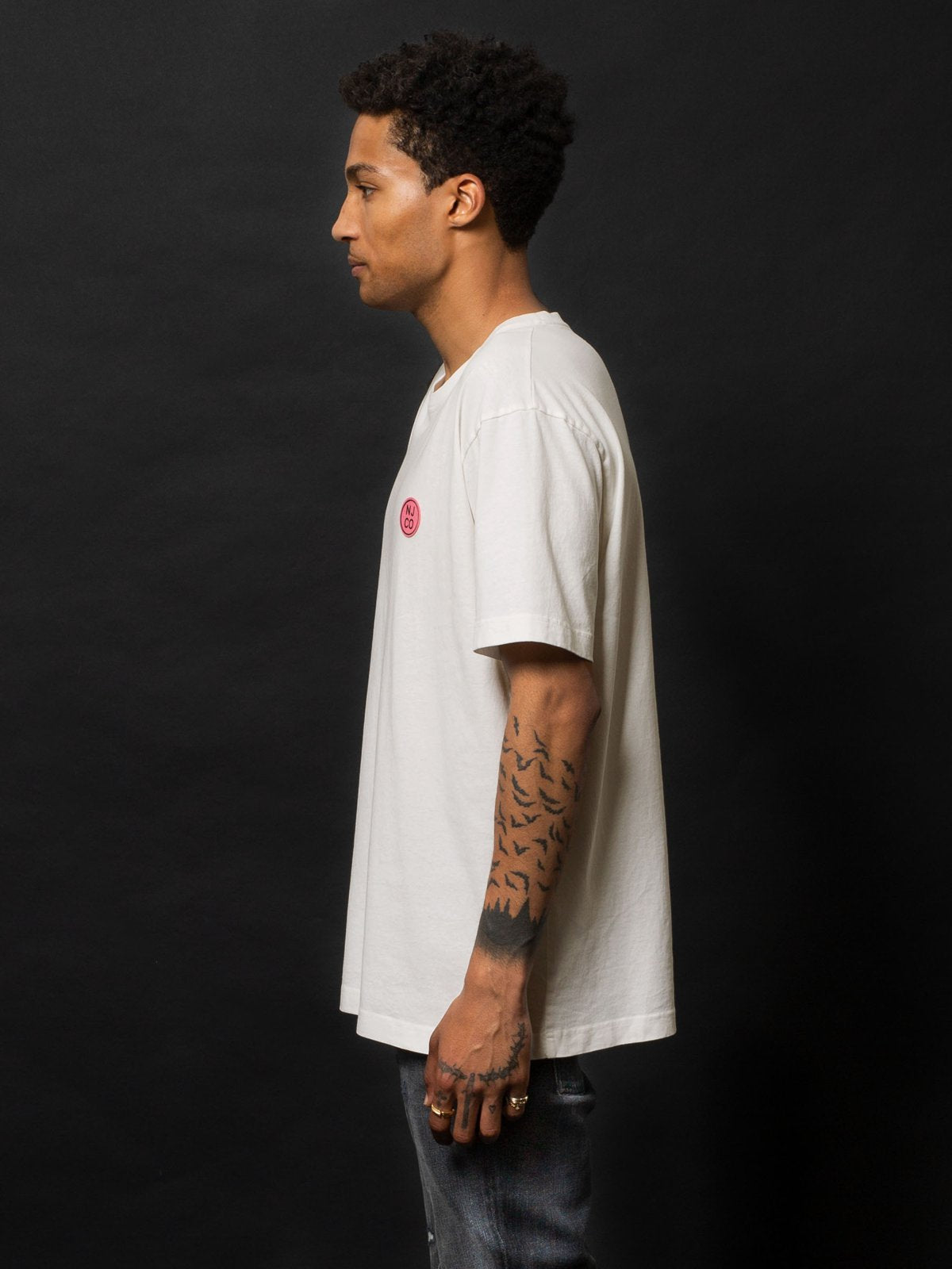 T-shirt ample blanc logo rose en coton bio - Uno NJCO Circle
