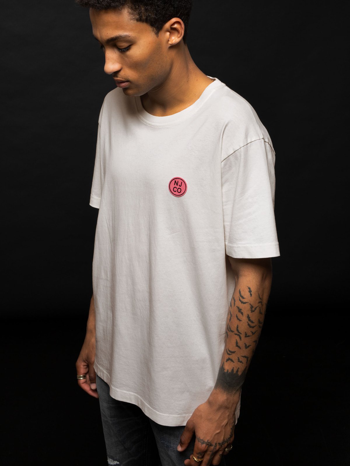 T-shirt ample blanc logo rose en coton bio - Uno NJCO Circle