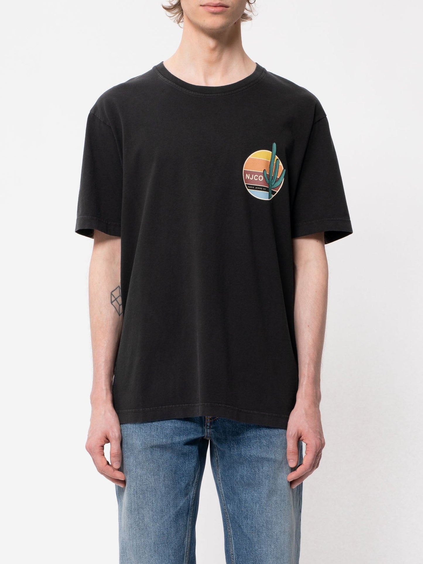 T-shirt imprimé noir en coton bio - uno cactus black
