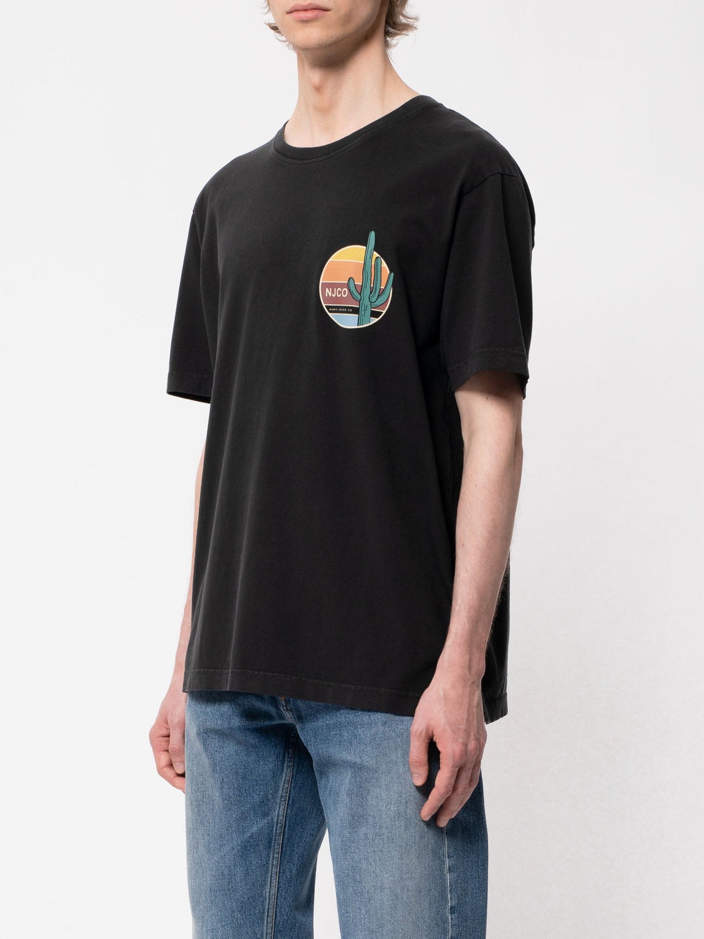 T-shirt imprimé noir en coton bio - uno cactus black