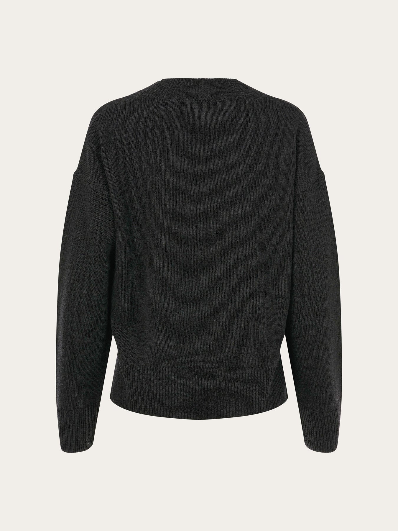 Pull ample col v noir en laine mérinos bio - neck long sleeved merino black jet