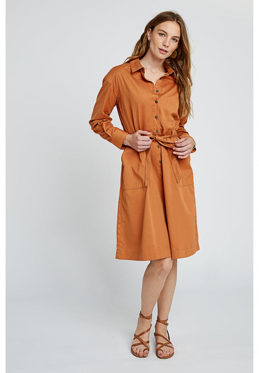 Robe longue unie camel en coton bio – Penny
