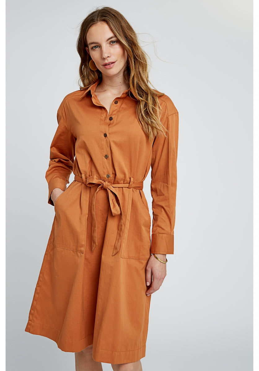 Robe longue unie camel en coton bio – Penny