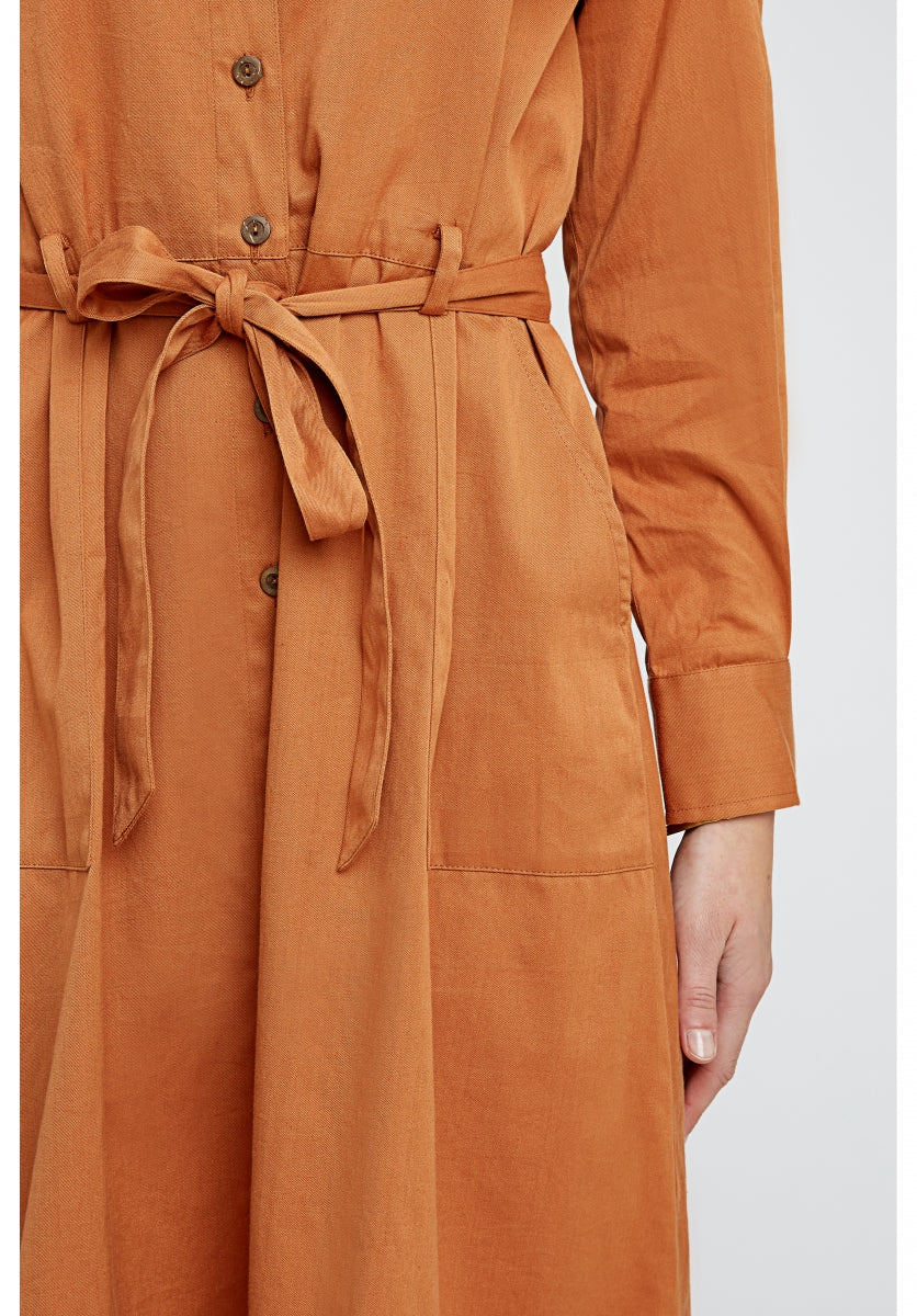 Robe longue unie camel en coton bio – Penny