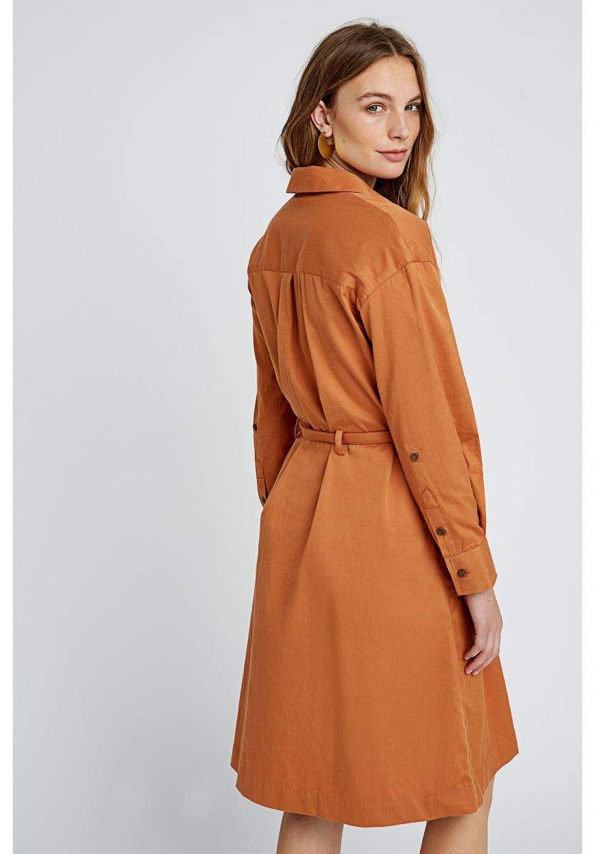 Robe longue unie camel en coton bio – Penny
