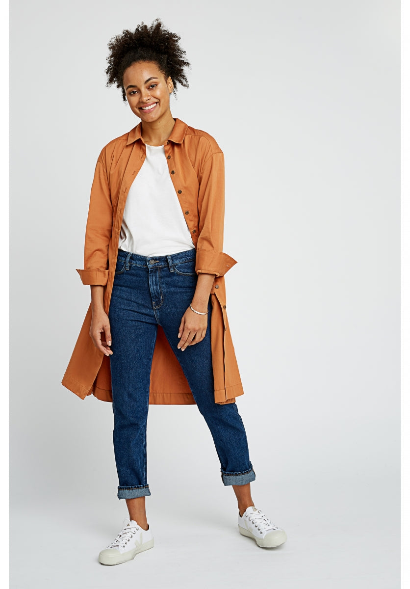 Robe longue unie camel en coton bio – Penny