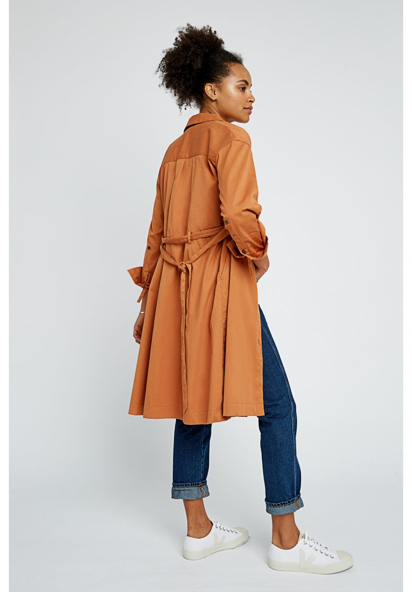 Robe longue unie camel en coton bio – Penny