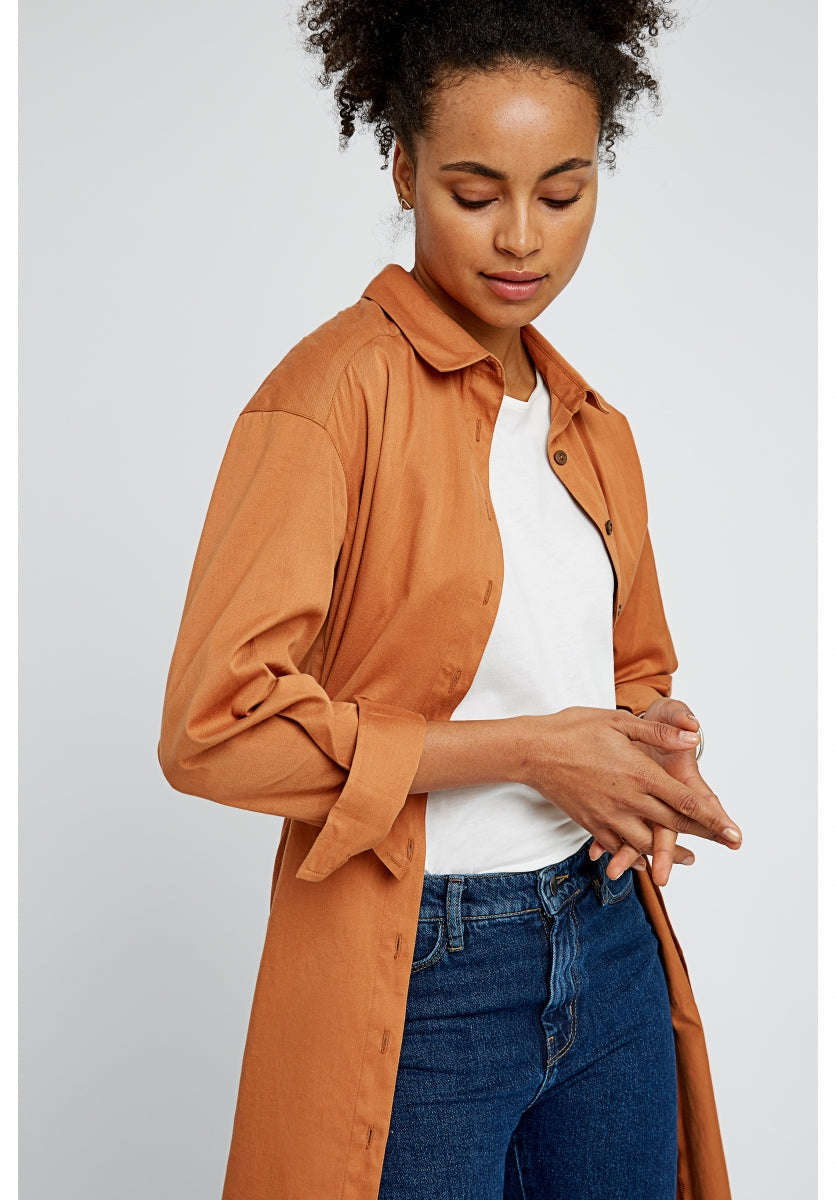 Robe longue unie camel en coton bio – Penny
