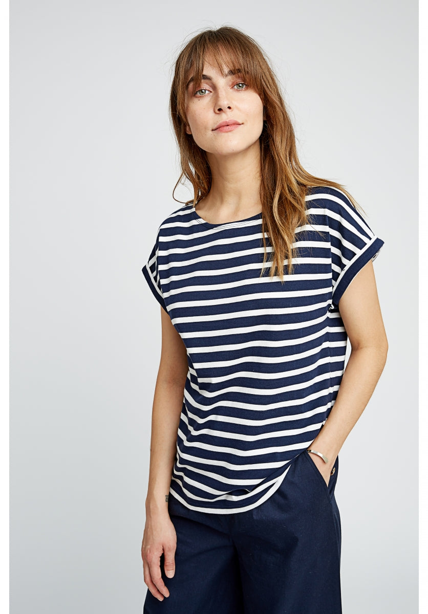 T-shirt marinière bleu marine en coton bio – Jodie