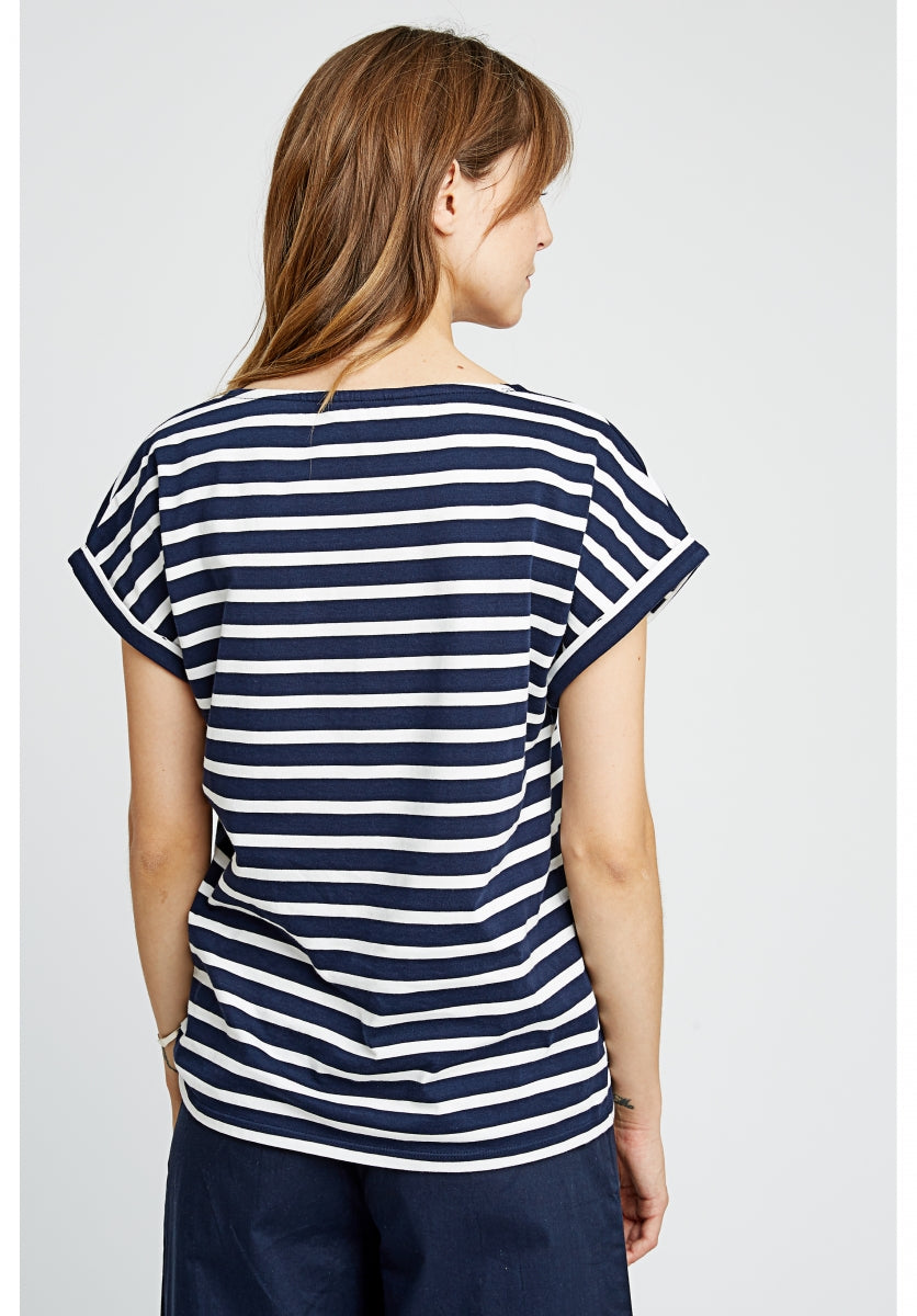 T-shirt marinière bleu marine en coton bio – Jodie