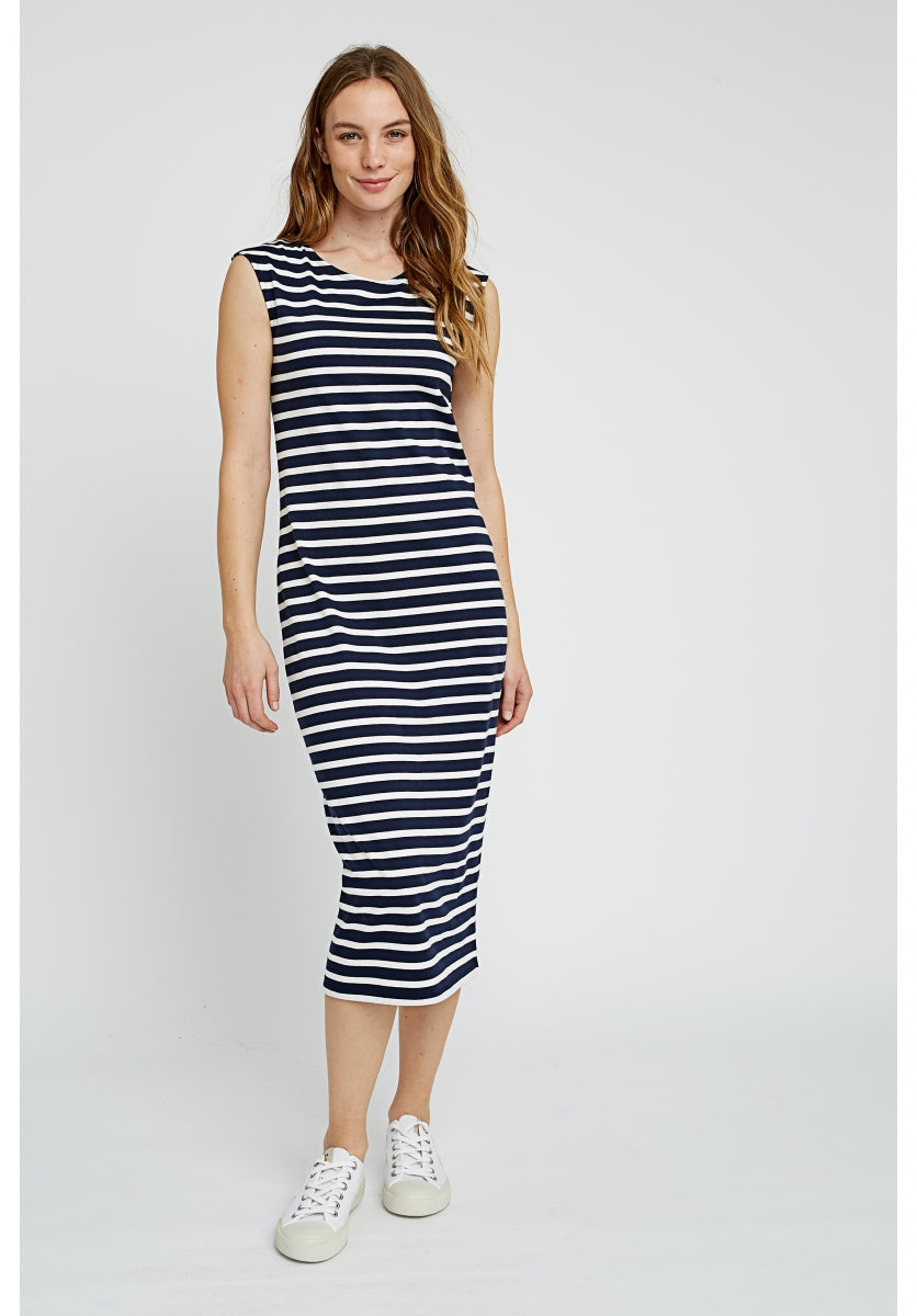 Robe longue marinière bleu marine en coton bio - Amelia