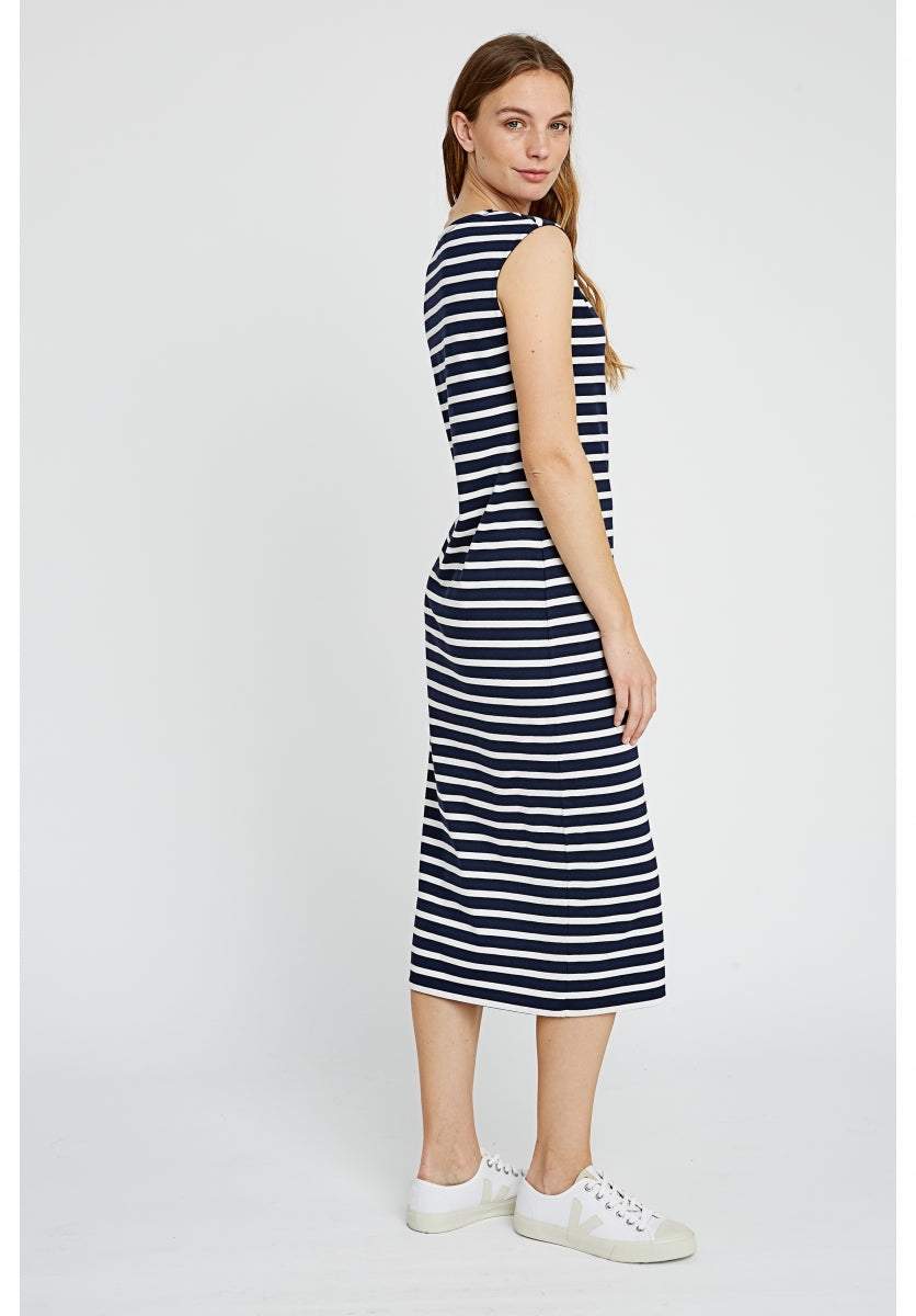 Robe longue marinière bleu marine en coton bio - Amelia