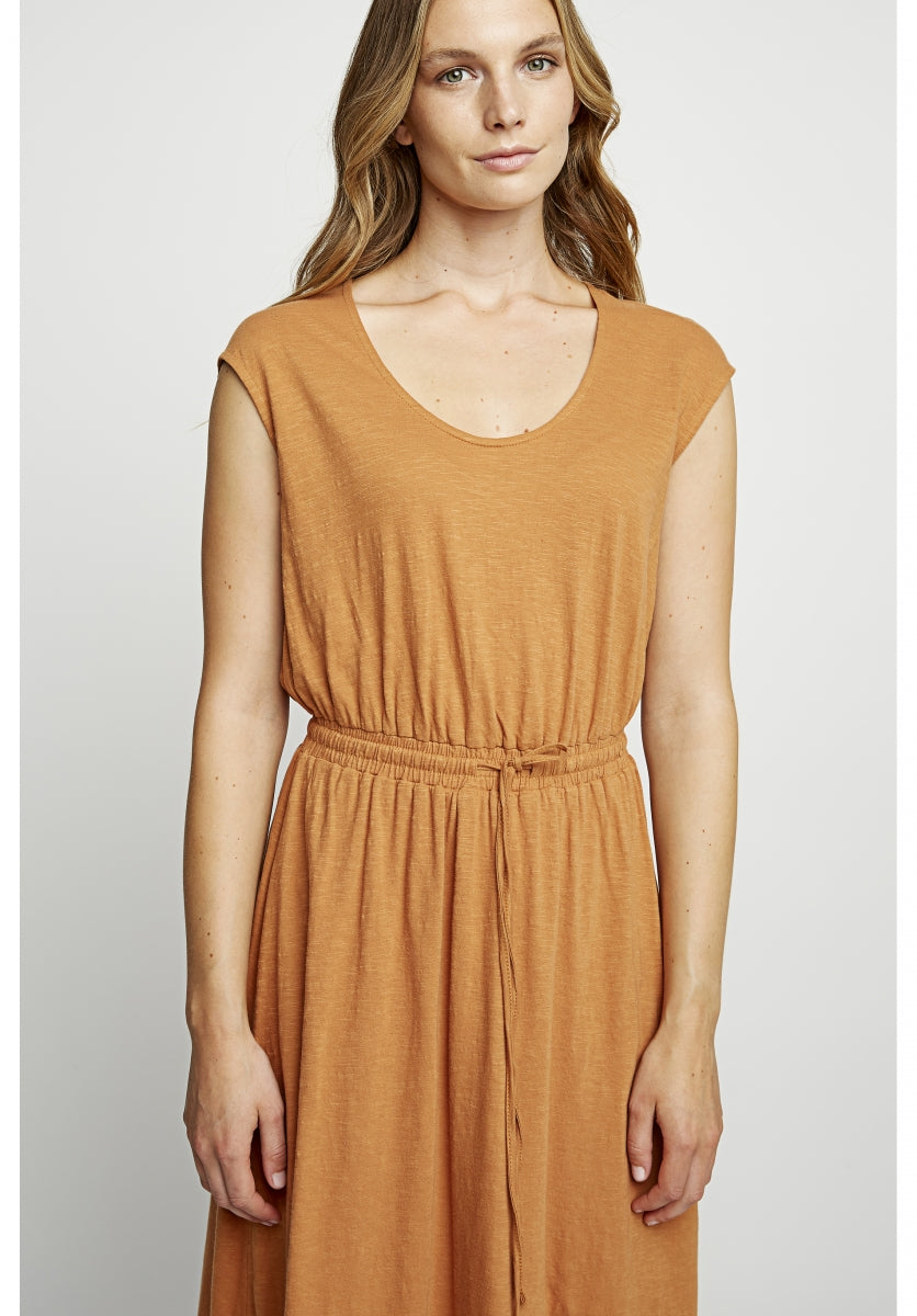 Robe longue unie camel en coton bio - Debby