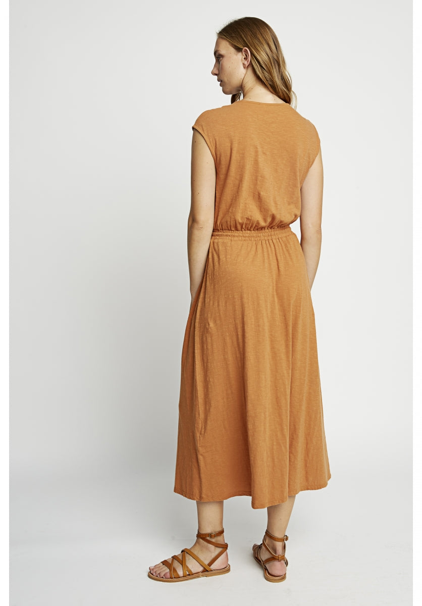 Robe longue unie camel en coton bio - Debby