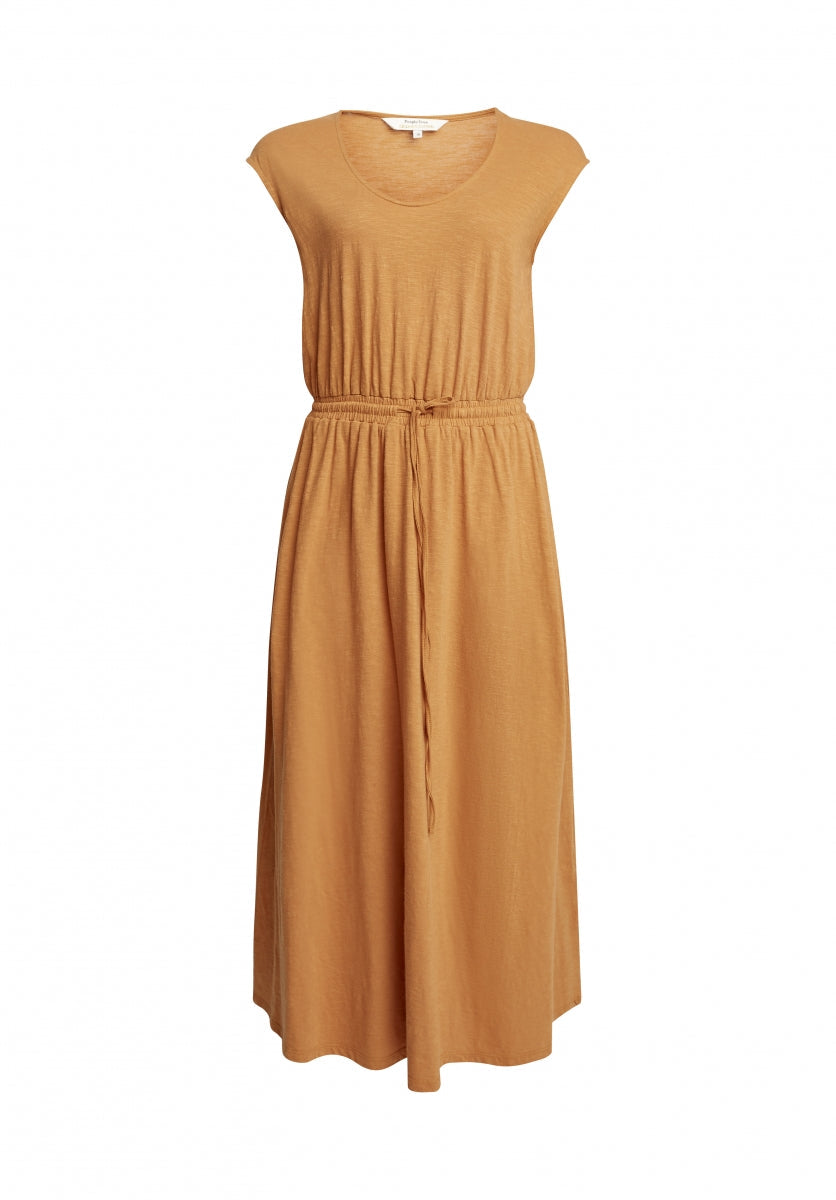 Robe longue unie camel en coton bio - Debby