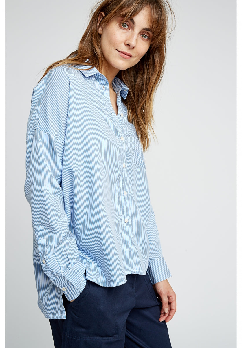 Chemise rayée bleu ciel en tencel - Alice