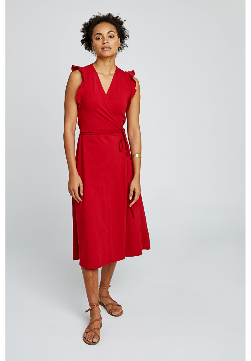Robe longue unie rouge en coton bio - Melanie