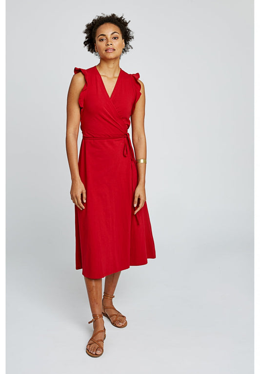 Robe longue unie rouge en coton bio - Melanie