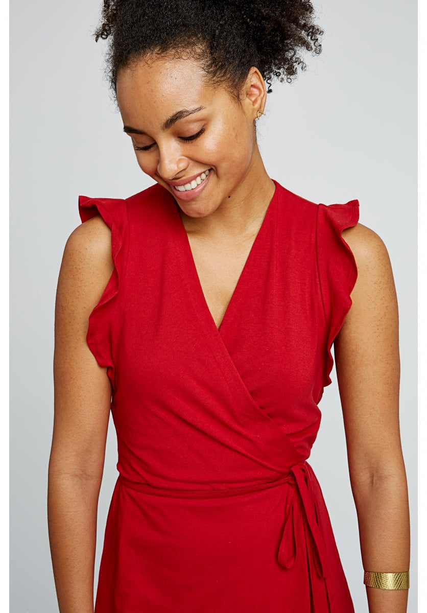 Robe longue unie rouge en coton bio - Melanie