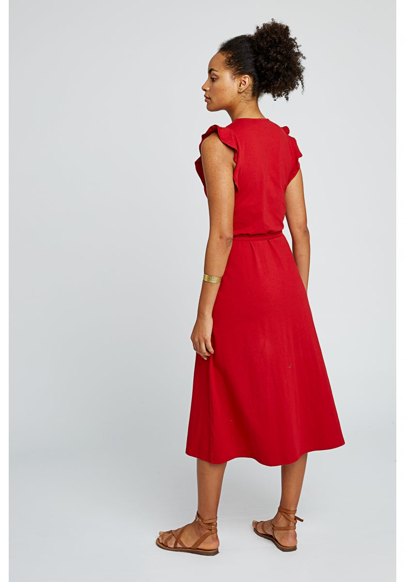 Robe longue unie rouge en coton bio - Melanie