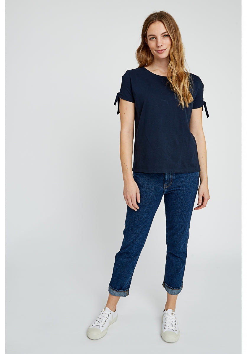 T-shirt manches avec nœuds bleu marine en coton bio - Emery