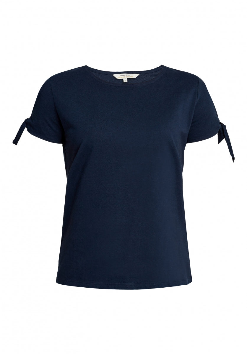 T-shirt manches avec nœuds bleu marine en coton bio - Emery