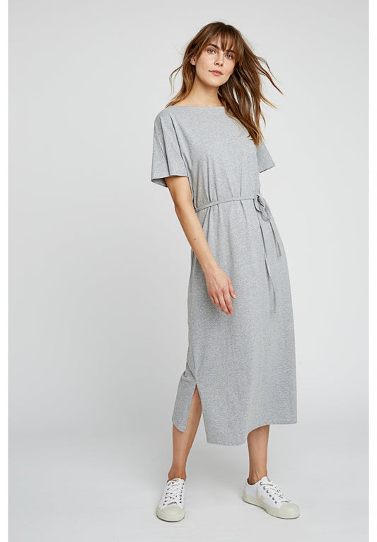 Robe longue unie grise en coton bio - Aida