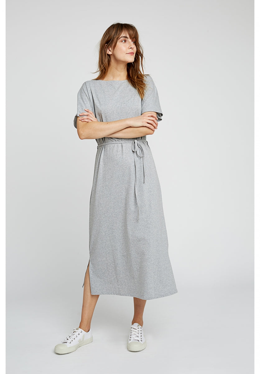 Robe longue unie grise en coton bio - Aida