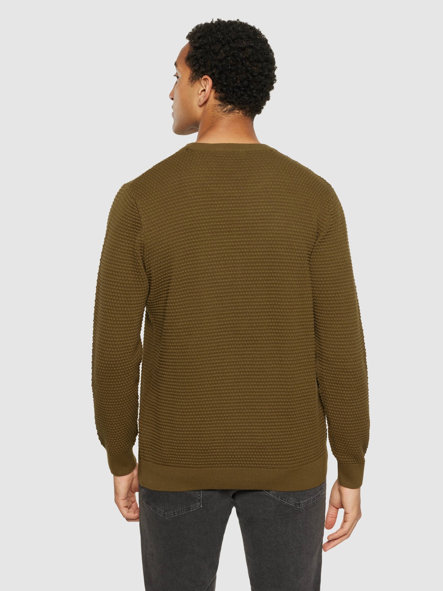 Pull en coton biologique | vert "vagn regular bubble knit crew neck - 1100 dark olive"