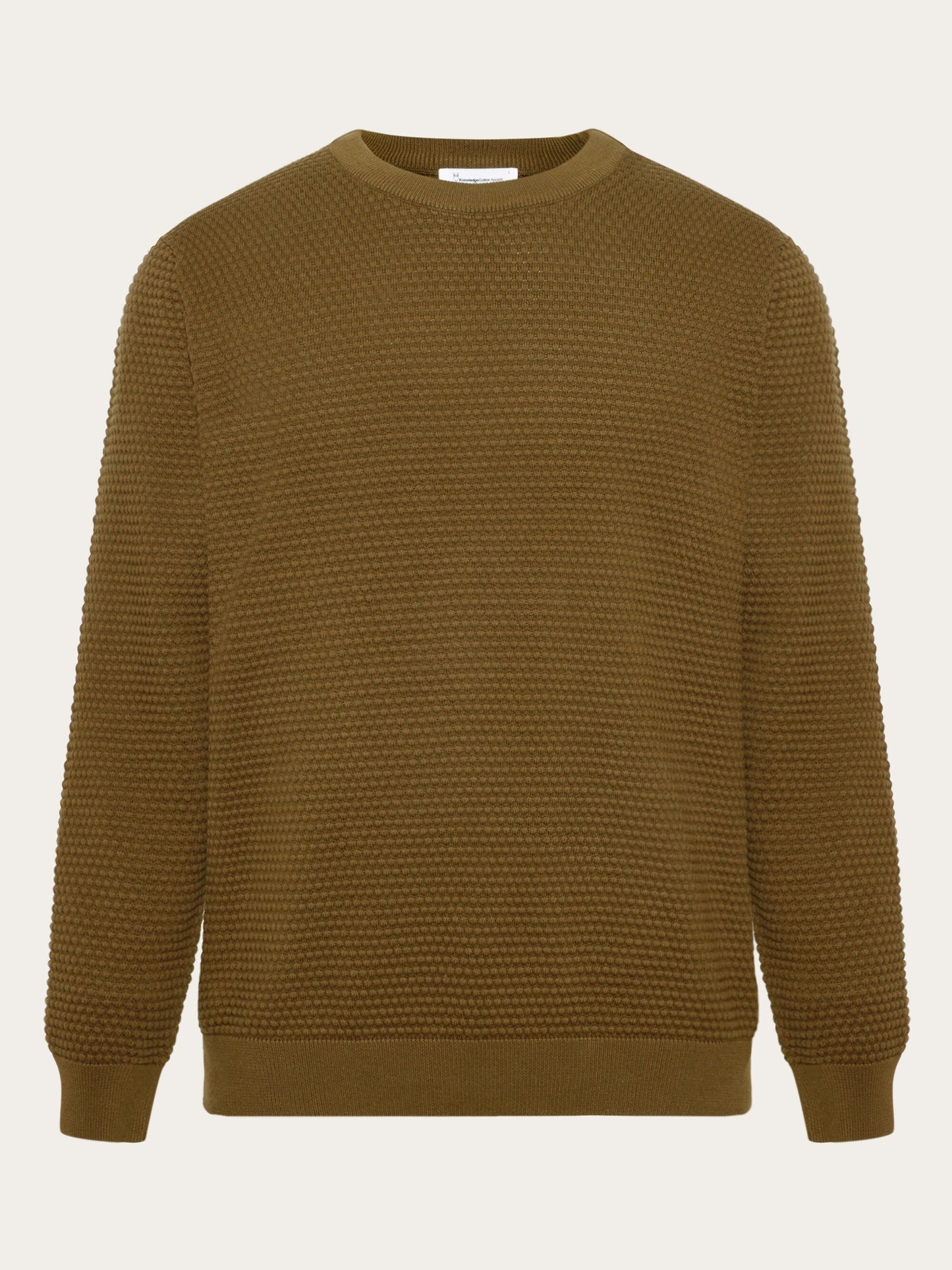 Pull en coton biologique | vert "vagn regular bubble knit crew neck - 1100 dark olive"