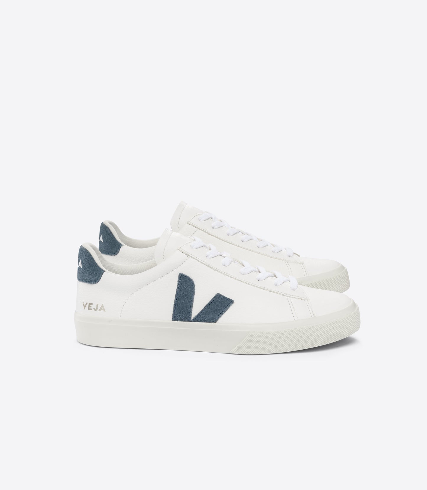 Baskets en cuir sans chrome et suède | blanc et bleu "campo chromefree leather white california"