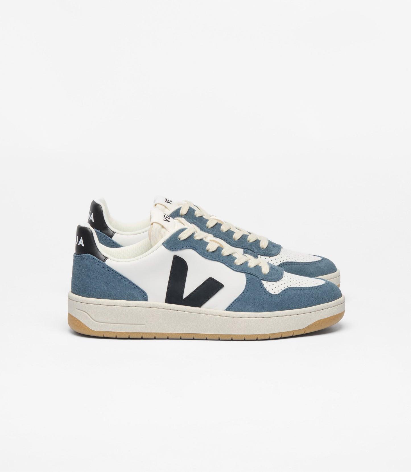 Baskets en cuir | bleu et blanc "v-10 prime - white_black_california"