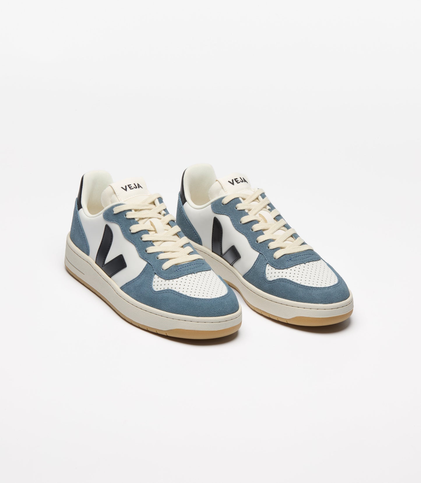 Baskets en cuir | bleu et blanc "v-10 prime - white_black_california"