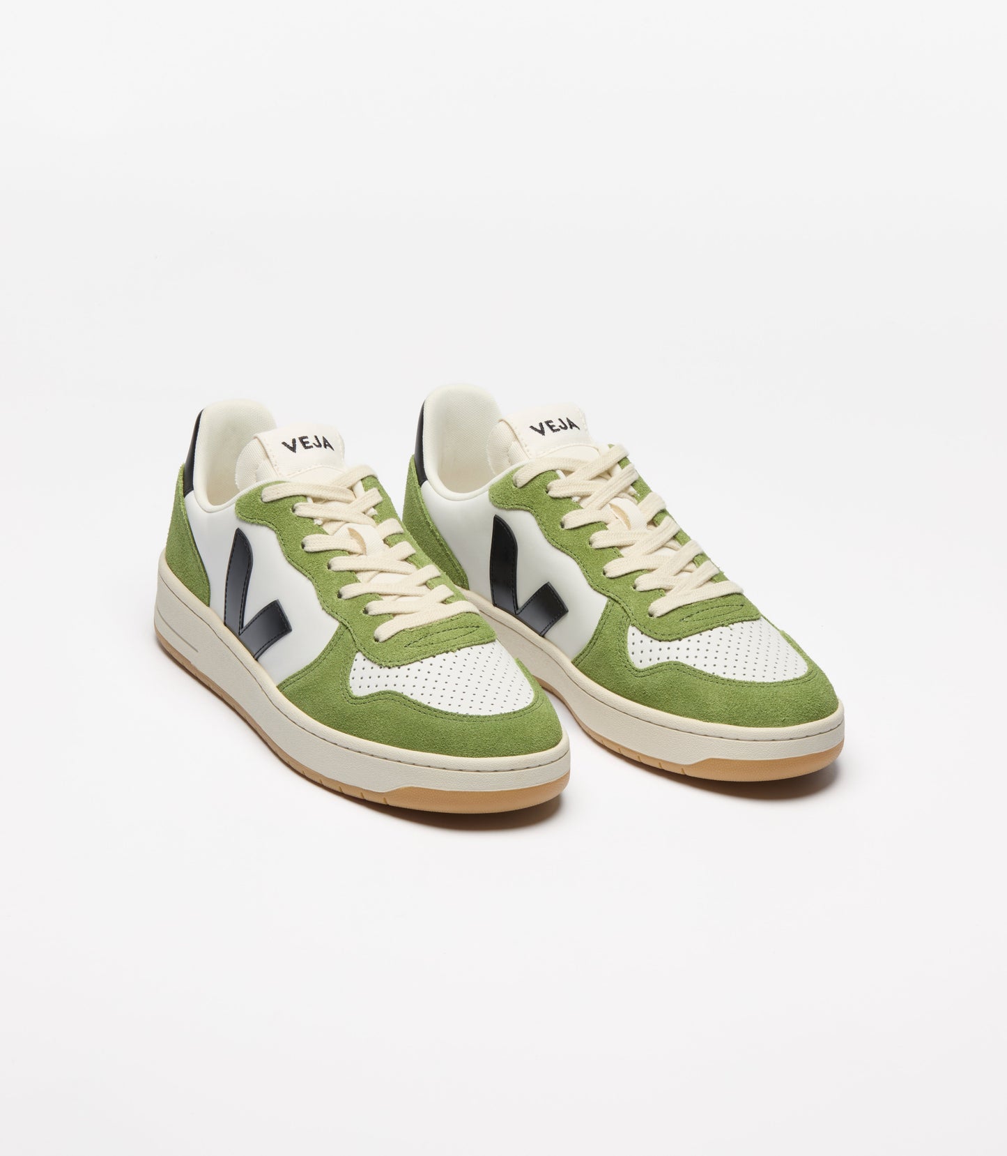 Baskets en cuir | vert et blanc "v-10 prime - white_black_kiwi"