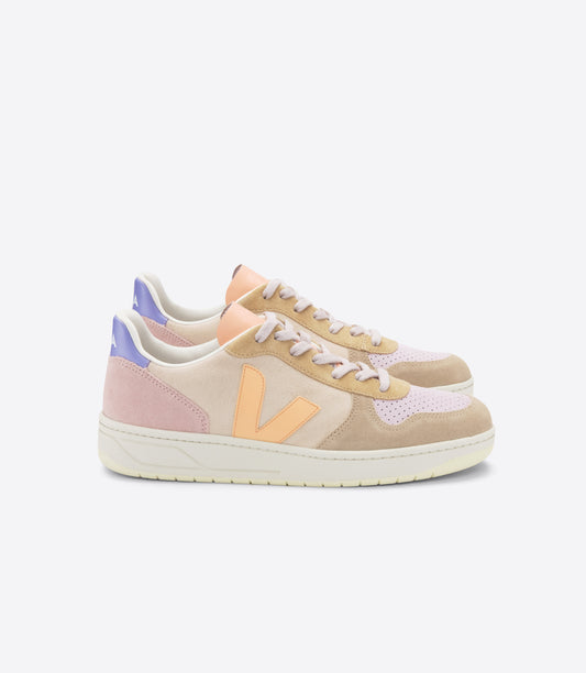 Baskets basses en cuir et suède certifiés | multicolore "v-10 suede multico peach"