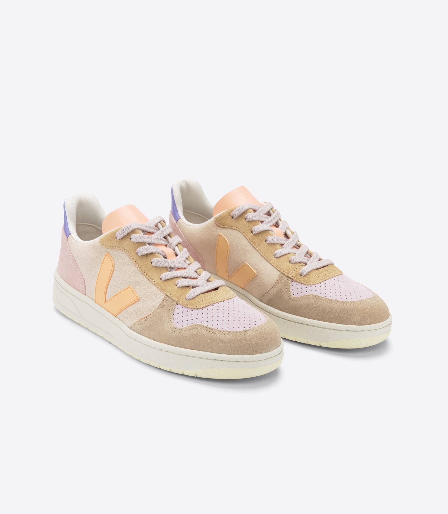 Baskets basses en cuir et suède certifiés | multicolore "v-10 suede multico peach"