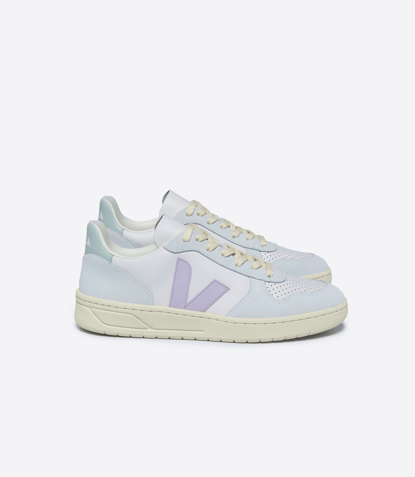 Baskets en cuir et suède | blanc et violet "v-10 leather gravel parme menthol"