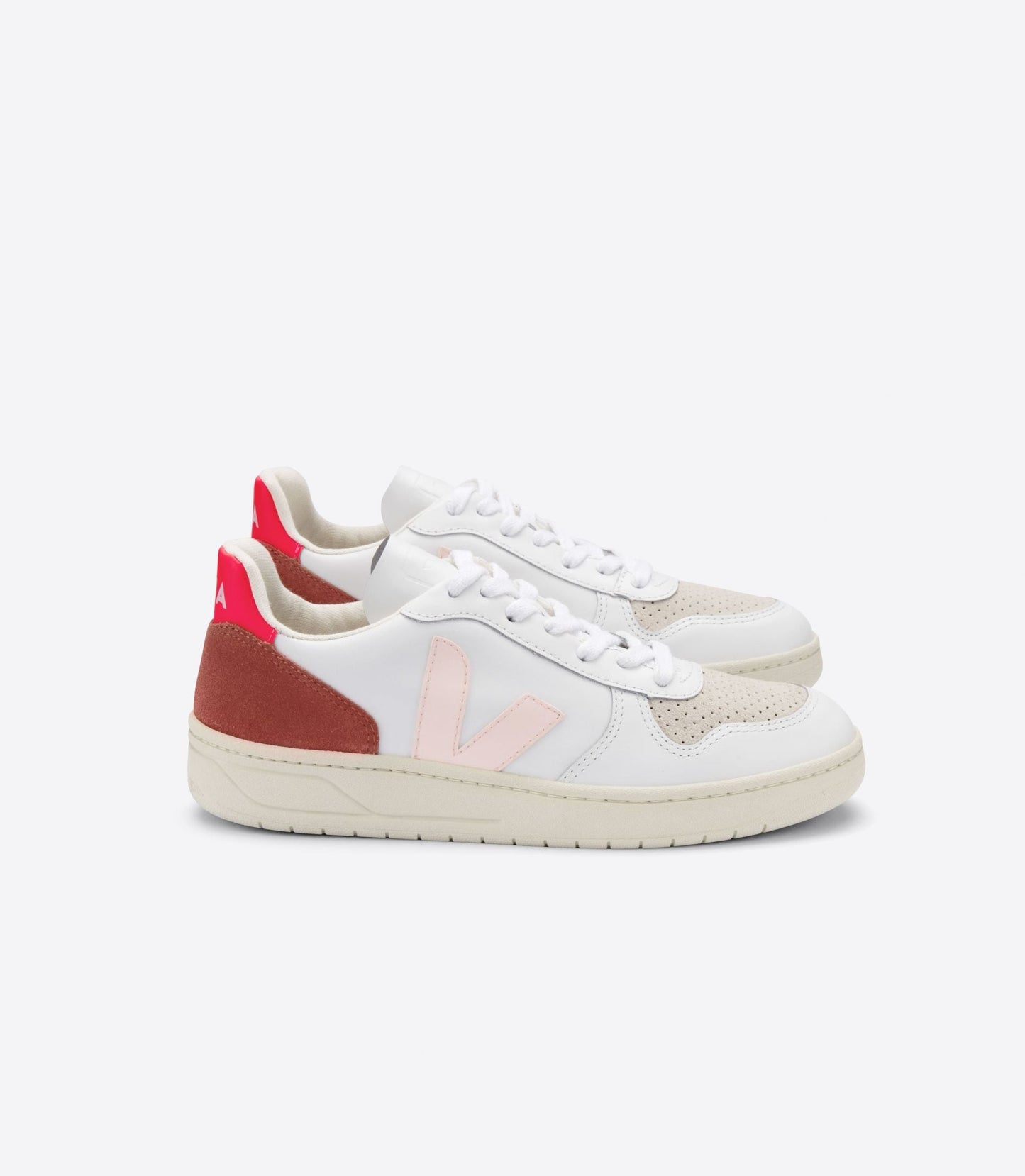 Baskets v-10 leather extra-white petale rose fluo