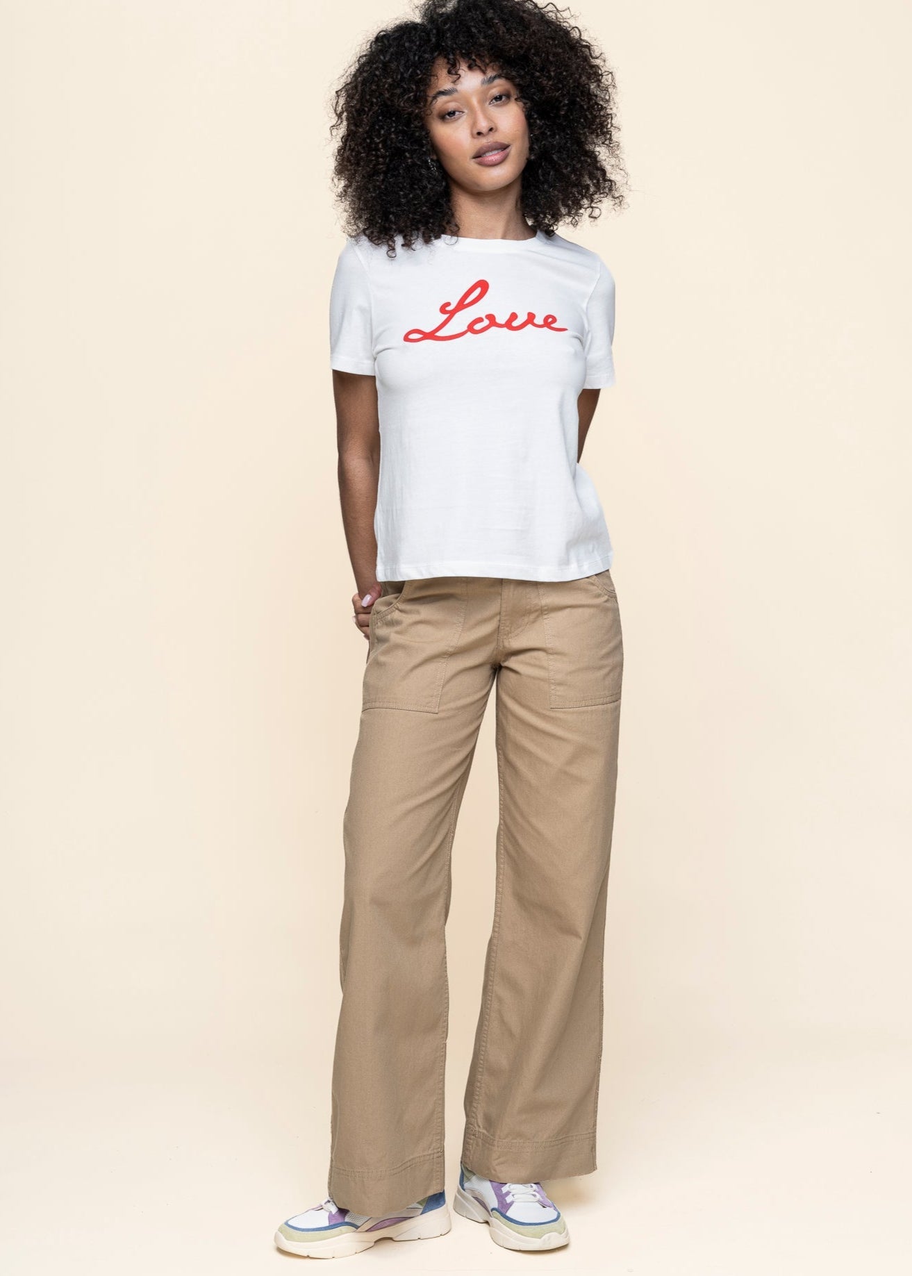 Pantalon ample en coton bio | camel "workwear pants vara canvas kelp beige"